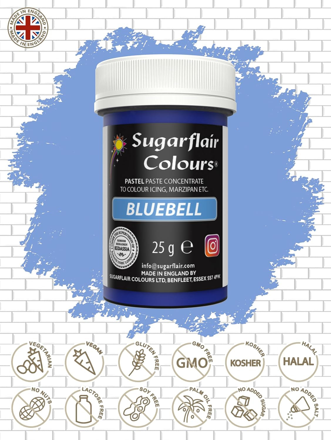 Sugarflair Pastel Madfarve til Pasta, Klokkeblå, Madfarve til Pasta, Fondant og Marcipan, Spectral Concentrated Colors - 25g