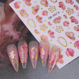 Guld Linie Schieber Rosa Nagelsticker Blumen 3D Flower Nail Sticker Sakura Blütenblätter Blumen Nagelaufkleber Frühling Sommer Floral Nagel Sticker Flowers Nagel Stickers Nageldesign Zubehör Nail Art