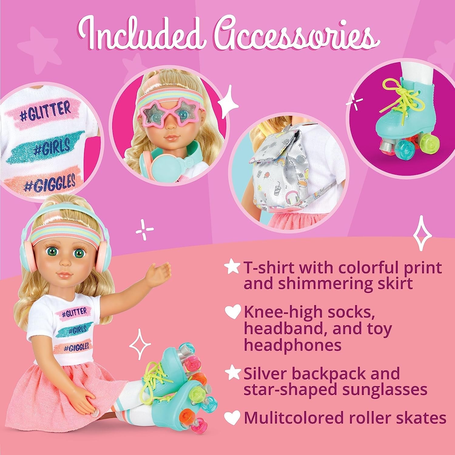 Glitterpiger - Sunnie Dolls - Sunnie Articulated Doll 36cm - Blondt hår og grønne øjne - Legetøj fra 3 år og opefter