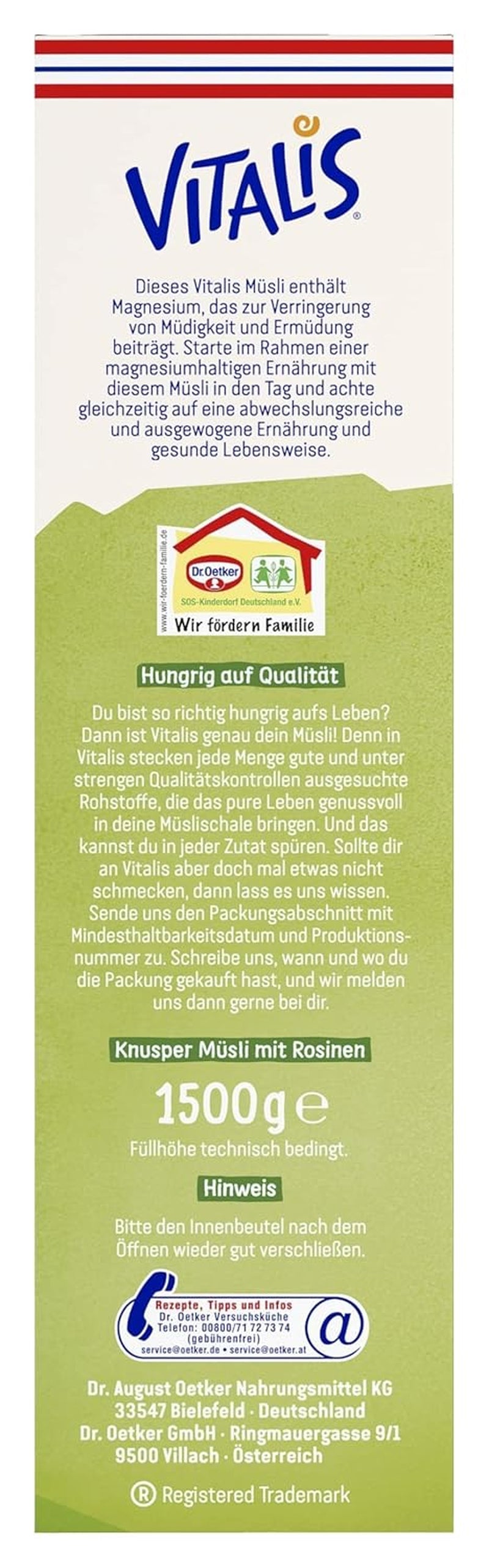 Dr. Oetker Vitalis Classic Crispy Mysli: Stor pakke sprød morgenmadsmüsli med rosiner, 1 pakke, 1,5 kg