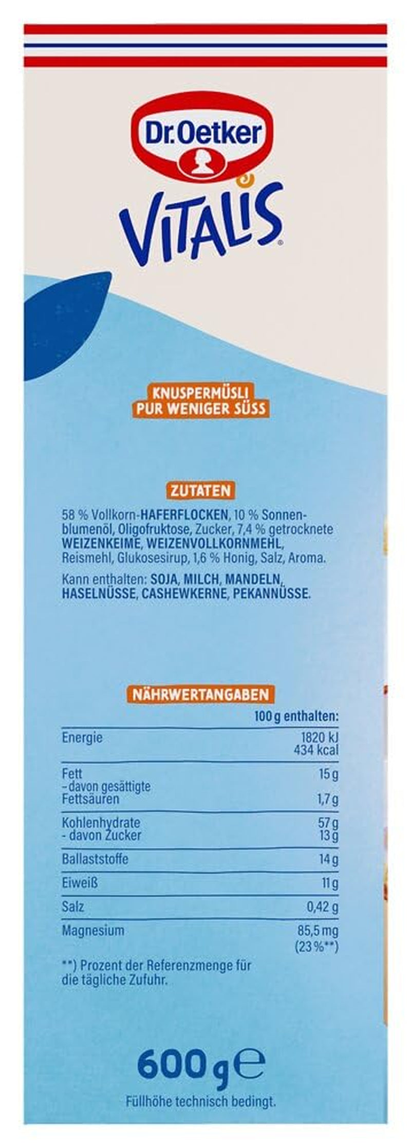Dr. Oetker Vitalis Less Sweet Crunchy Pure: Crunchy müsli med 30 % mindre sukker, pakke med 5 (5 x 600 g)