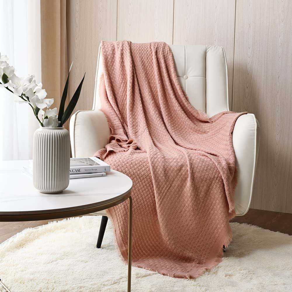 CREVENT Ruststrikket tæppe til sofa Sofastol Seng Boligindretning Blødt Varm Hyggelig Letvægts Forår Sommer Efterår (127,8 X 152,4 cm Karamel/Brun/Brændt Orange) CREVENT Pink vaffelsenge og tæpper