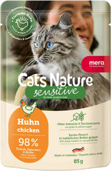 Vådfoder til katte MERA Cats Nature Sensitive med kylling 12x85g | Monoprotein, sukkerfri og kornfri | Højt kødindhold og letfordøjeligt vådfoder til katte