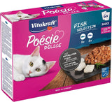 Vitakraft Poésie Délice, Fish Selection, Nassfutter Katze, Katzennassfutter in Sauce, mit Seelachs, mit Kabeljau, ohne Zusatz von Zucker und Getreide (1 Paket med 6x 85g)