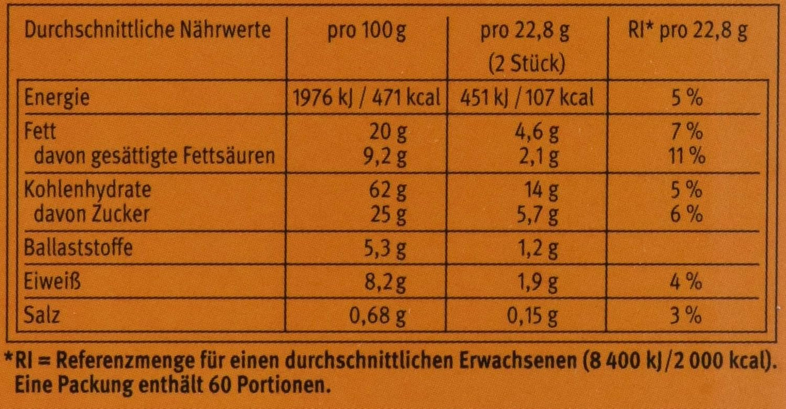 Brandt Hobbits Crunchy - 2 pakke - Cateringæske med 60 pakker - fiberrig havregryn fuldkornskiks (60 x 22,8 g)