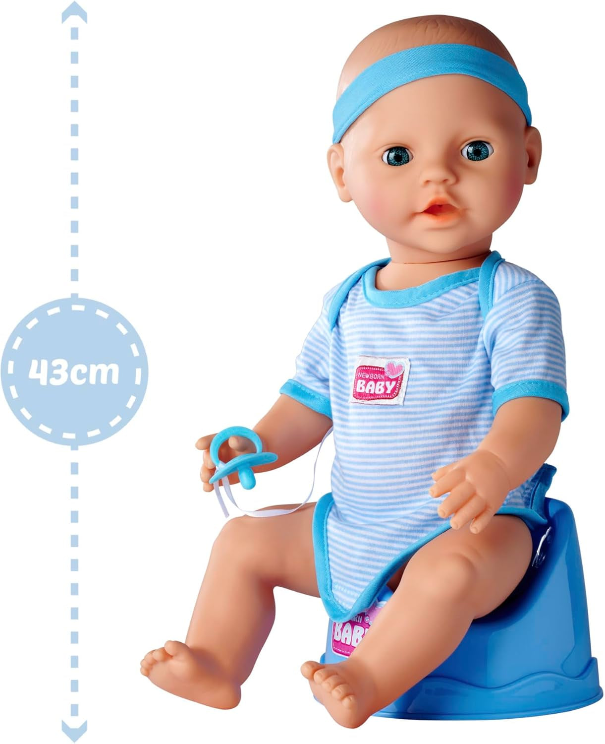 Simba 105030044 - Nyfødt dukke - dreng, fuld vinyldukke med sovende øjne, drikke- og befugtningsfunktion og tilbehør, 8 stykker, 43 cm, babydukke, 3+