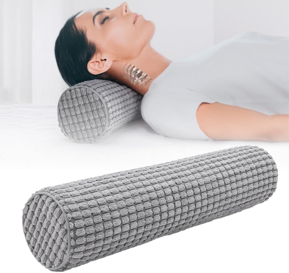 Nakkerulle med betræk, 11X45 cm rejsepude med memoryskum, pletvaskbar plys-nakkepude til lindring af nakkesmerter, nakkepude til hjemmet, kontoret, rejse rundcylindret Yoga cervikale ortopædiske puder Naty Shop Standardtitel