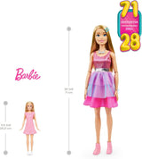Barbie ekstra stor (71 cm) dukke - lyserød kjole, blond hår med klips og halskæde, gave fra 3 år og opefter, HJY02