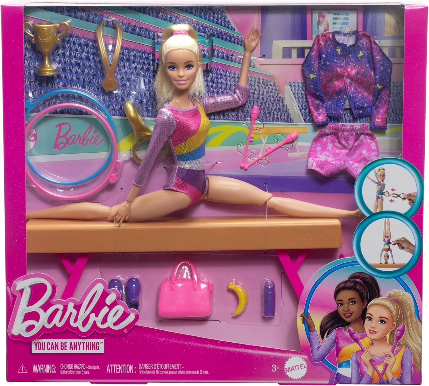 Barbie Gymnastik sjovt legesæt med balancestråle og 10+ temastykker til vinderhistorier, HRG52