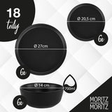 Moritz & Moritz NORDIC 6-personers porcelænssæt - 18-delt sort stentøjsstel - skandinavisk design - 6-personers robust stel til daglig brug og gæster - Kombinationsstel