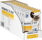 Vådfoder til katte Perfect Fit Sensitive 1+ med kylling i sauce, 12 poser, 12 x 85g - Premium vådfoder til følsomme katte fra 1 år, uden hvede og soja, for at støtte fordøjelsen
