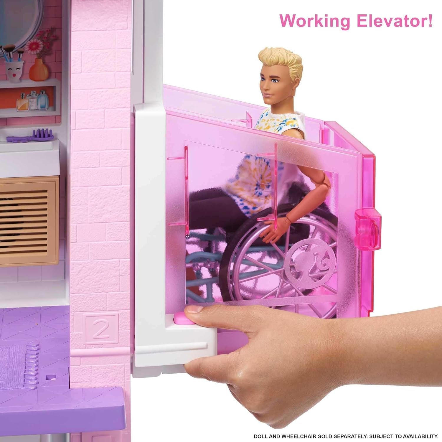 Barbie Dream House (114 cm), 3-etagers dukkehus, pool, rutsjebane, kørestolslift, 75 tilbehør, dukker, velegnet som gave til børn fra 3 år og opefter, GRG93