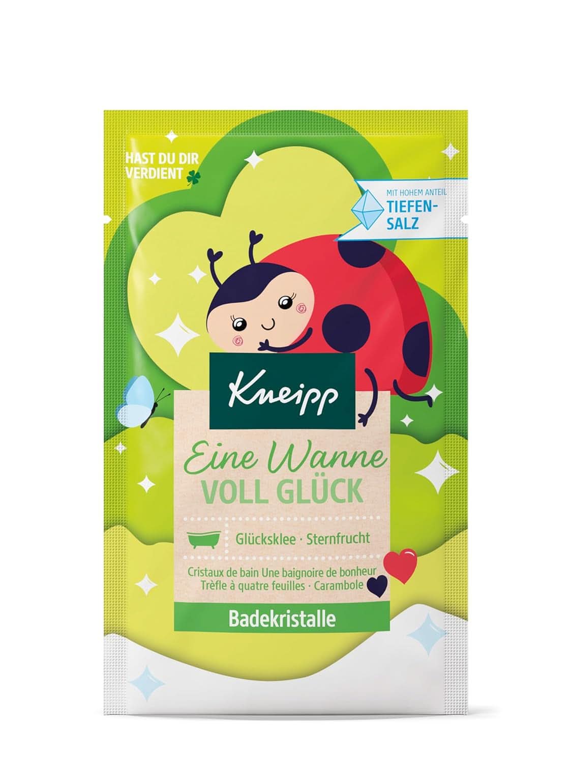 Kneipp, badekrystaller, med naturlige ekstrakter af stjernefrugt og lykkekløver, med en høj andel af Luisenhaller salt, 60 gram Brusebad og bad Naty Shop