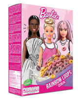 Barbie Rainbow Loops korn, farverige ringe af hvede, havre og majs med frugtsmag til den perfekte morgenmad, 1 pakke (1 x 350 g)