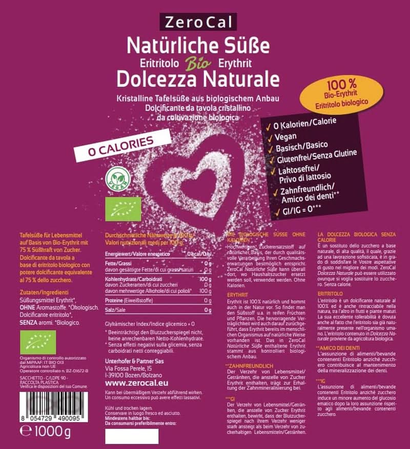 Zerocal - Økologisk Erythritol 1KG sødemidler Naty Shop