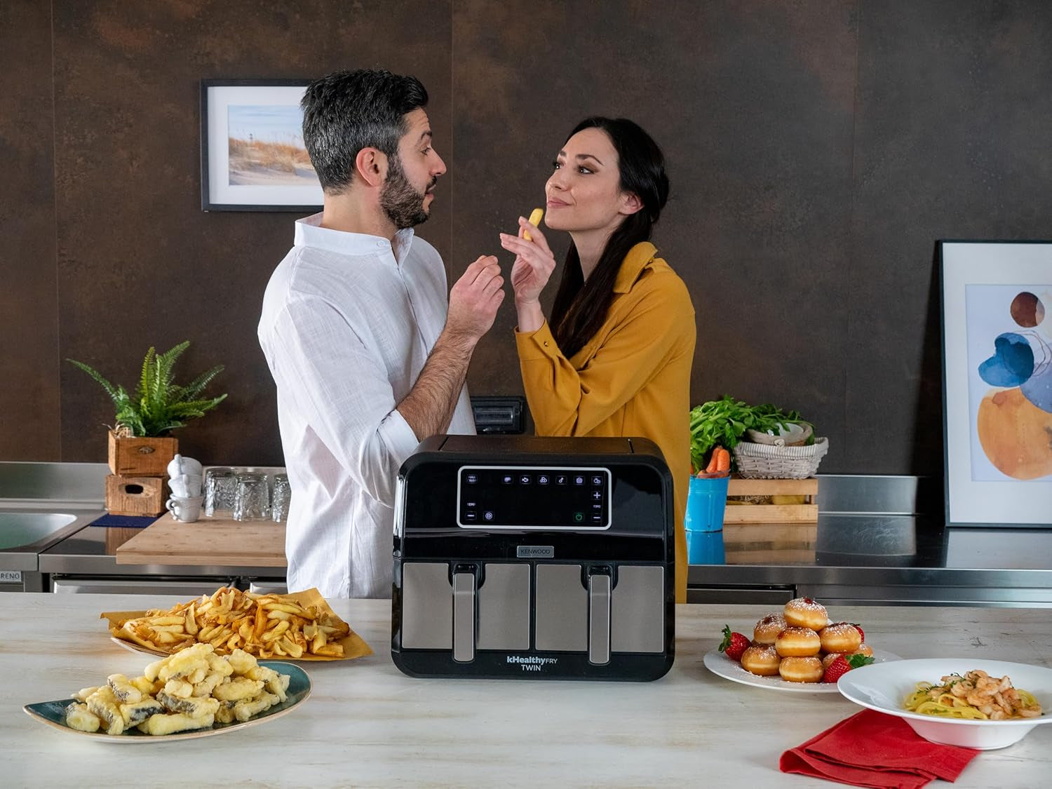 Kenwood Khealthy Twin Airfryer, 8L (2X4L), dobbeltkammer, 8 programmer, Dual Cook & Sync Finish-funktion, touchskærm Hvidevarer Naty Shop