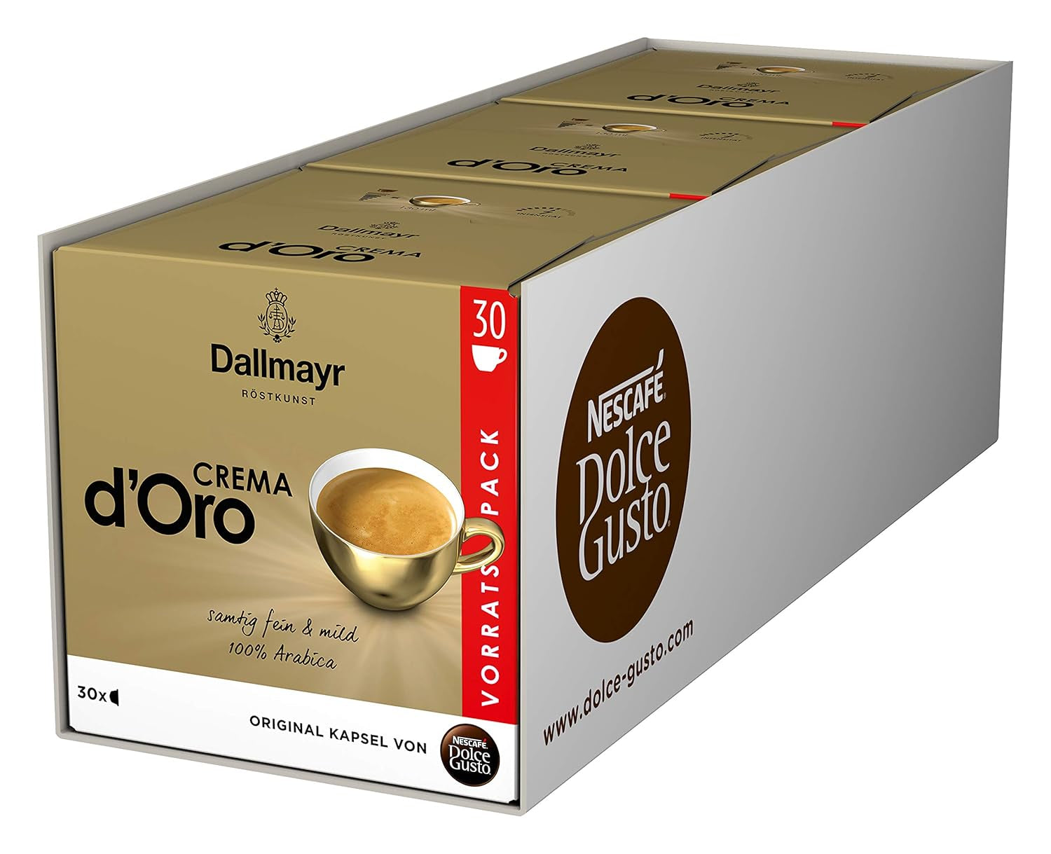 Dallmayr Crema d´Oro, XXL-Vorratsbox, 90 Kaffeekapseln, Feine Crema og vollmundiges Aroma (3 x 30 Kapseln) & Dallmayr Prodomo, XXL-Vorratsbox, 90 Kaffeekapseln (3 x 30 Kapseln)