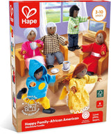 Hape dukkefamilie - 6-delt mørkt læder dukkehustilbehør sæt med figurer af træ og stof, foregive leg, pædagogisk legetøj, interaktivt lærelegetøj til børn fra 3 år og opefter
