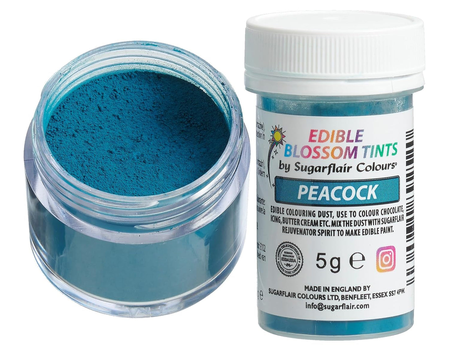Sugarflair Blossom Tint Dust Peacock Madfarvepulver - Madfarvepulver til kagepynt, sukkerpasta, fondant, glasur, chokolade, smørcreme, macarons og mere - 5G