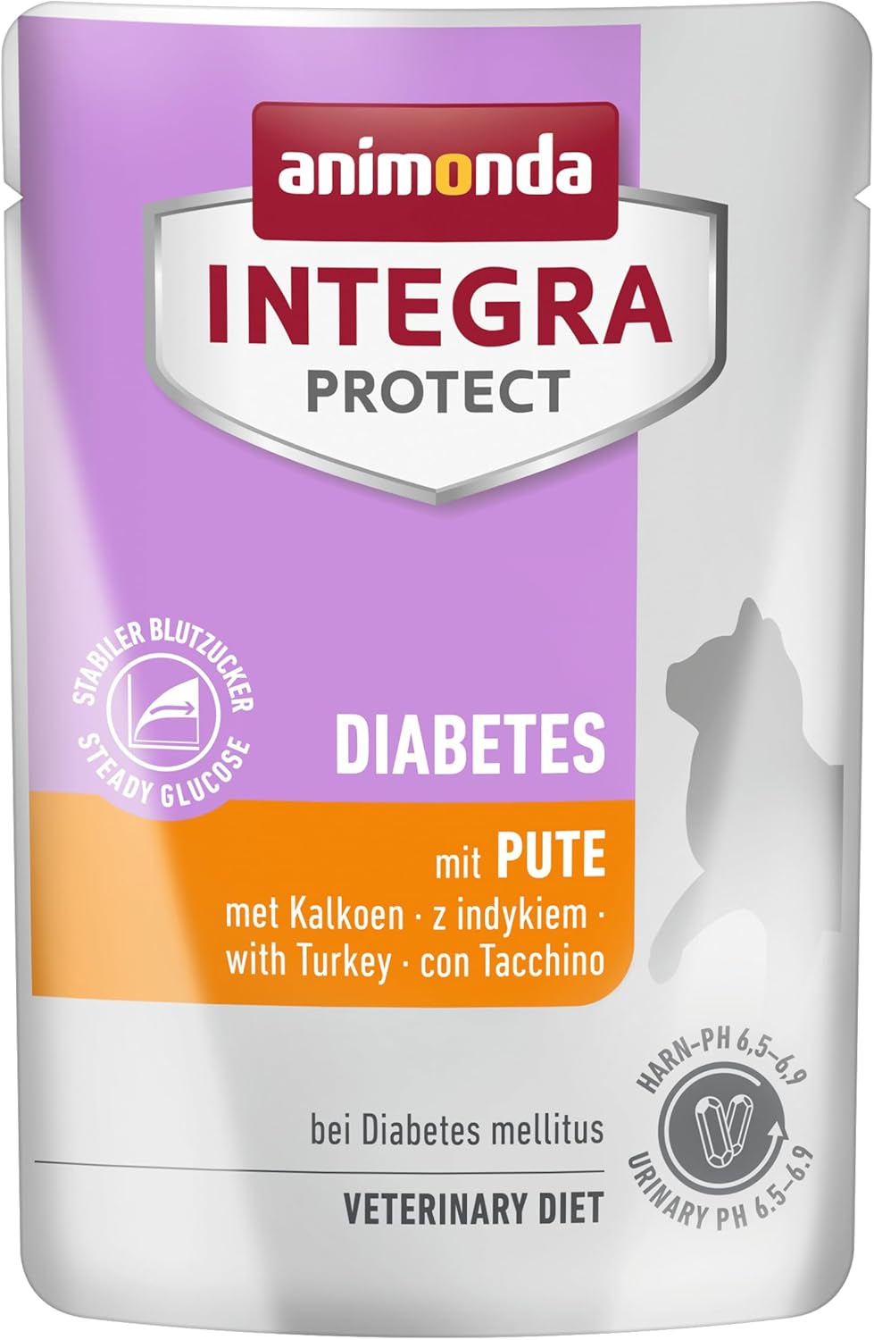 Animonda INTEGRA PROTECT vådfoder til diabetiske katte med kalkunkød (24 x 85g), anbefalet af dyrlæger til diabetes, et komplet diætfoder til voksne katte, udviklet sammen med dyrlæger.