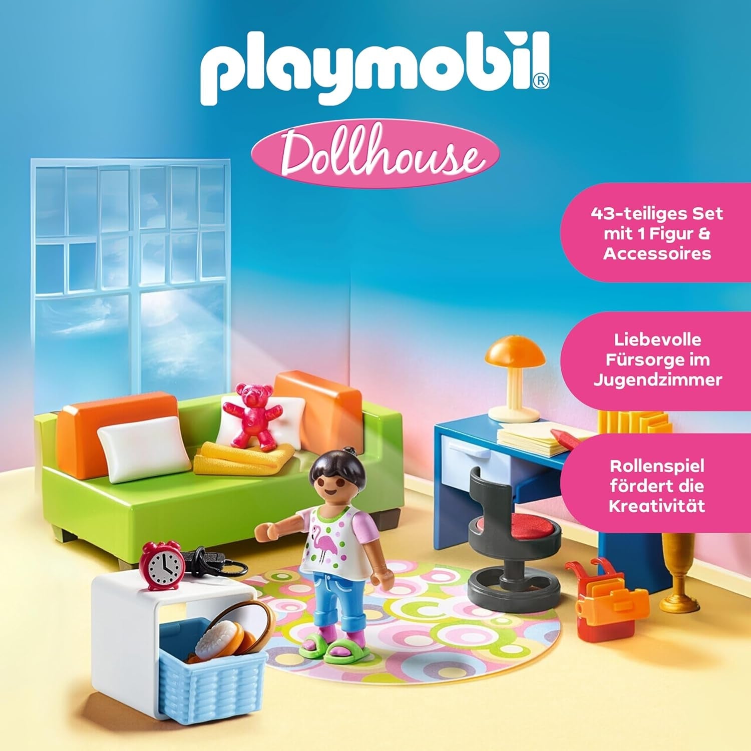 PLAYMOBIL Dukkehus 70209 Ungdomsværelse med pigefigur og tilbehør, alderen 4+