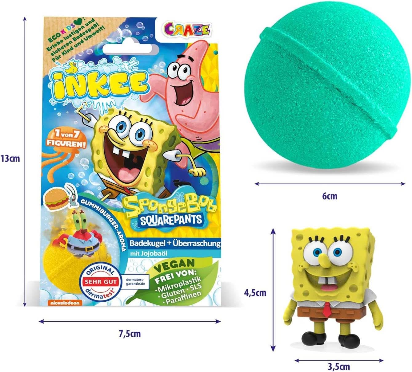 INKEE SpongeBob Surprise Kids Bath Bomb SvampeBob Firkant Samlerobjekt 80 Grams Naty Shop