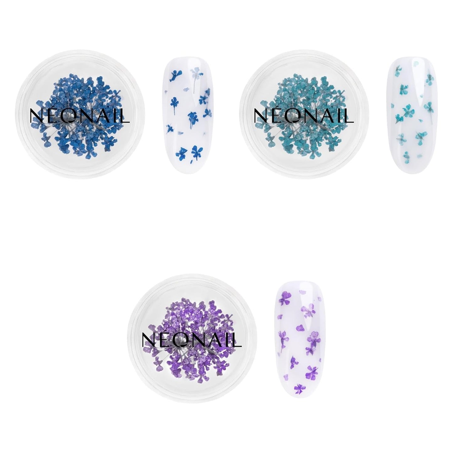 NÉONAIL Nail Art Flowers Set - Trockenblumen - Getrocknete Blumen - Nageldesign Zubehör - Nageldekorationen - Getrocknete Blüten - Negle Decoration - Gelnägel Zubehör - 3 Farben - Rosa, Lila, Orange