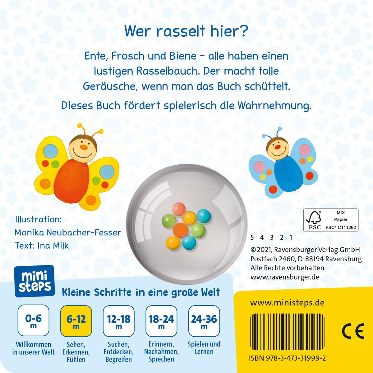 Mine farverige dyr med klokker Ri-Ra - bog med klokker til babyer fra 6 måneder, børnebog, legebog: fra 6 måneder Jucarii Bebe Naty Shop