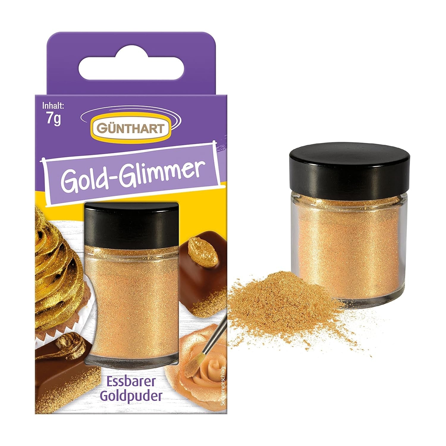 Günthart Backdecor Gold Powder - Spiselig Glitter, Madfarvepulver, Drink Glitter - Lille Glitter med Guldstøv til Bageentusiaster, 1 Pakke (1 x 7g)