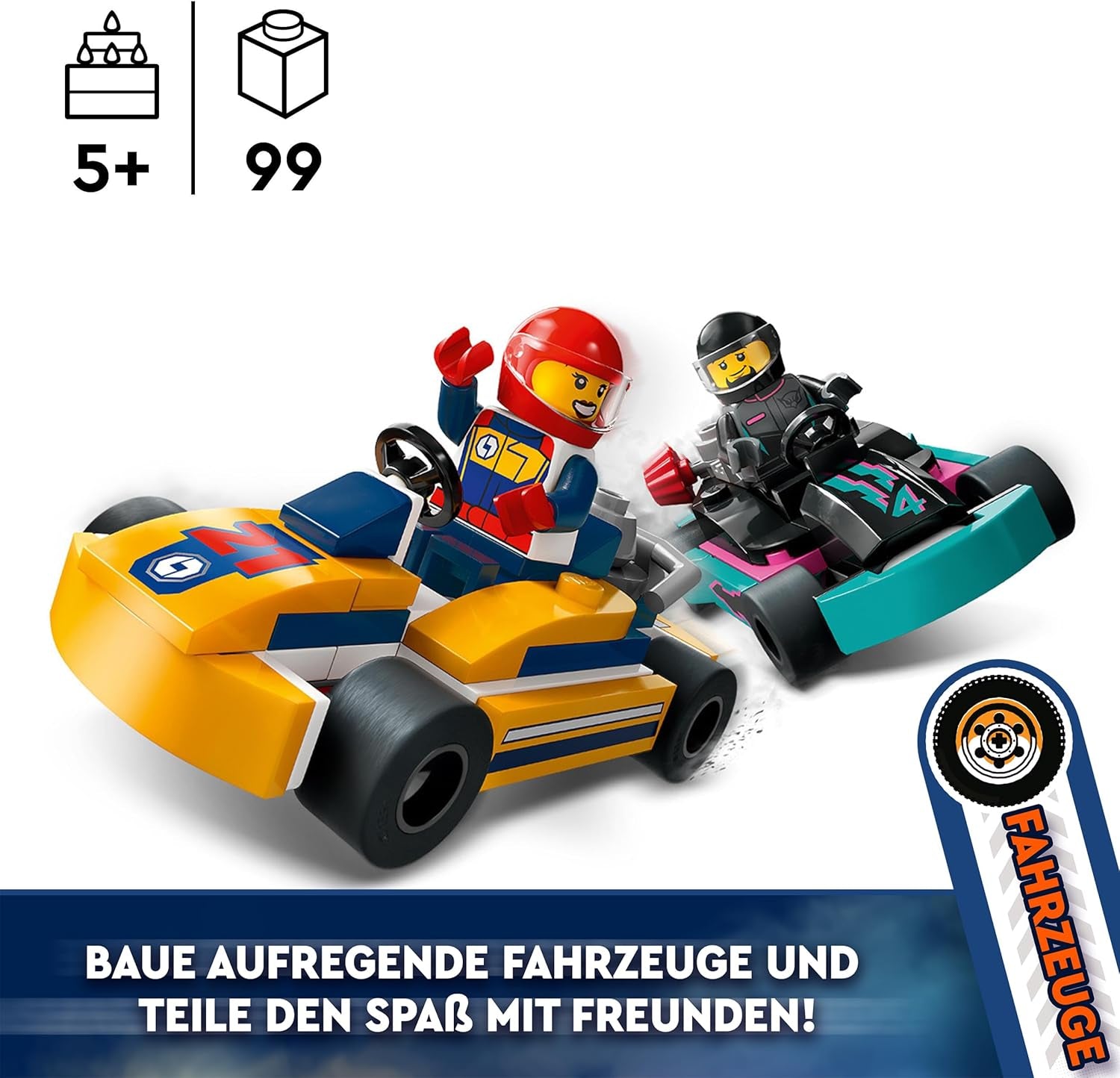 LEGO City Go-Karts med chauffører, sæt med 2 minifigurer førere og racerbiler, billegetøj til 5-årige drenge og piger, sjov gave til børn 60400 byggesæt Besuche den LEGO-Store