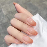 24 stk Fransk tryk på korte negle kiste kunstige negle Koral Pink Ombre selvklæbende negle Ballerina neglesæt Akryl neglespidser Kvinder Forår Sommer Negletilbehør