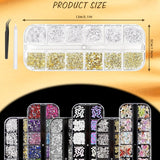 Nail Charms,6 Boxen Gold Silber Nagel Charms 3D Gold Bogen Stern Nail Art Dekoration+6200 Strasssteine ​​Bunt Steine ​​​​AB Perlen Diamanten,3D Legierung Bow Nail Gems Nagel Deko Für Frauen Nagel (6-A)