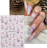 JMEOWIO 3D Nagelsticker Blumen Nail Art Sticker Selbstklebend Nagelaufkleber 5D Stereoskopisk Frühling Sommer Dekoration Nageldesign Zubehör 4 Blatt
