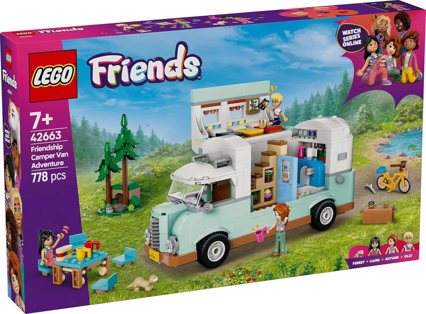 LEGO Friends campingvogn, rollespilsbyggesæt med legetøjskaravane, gave til piger fra 7 år og opefter, kreativt legesæt med 3 minifigurer og ilderdyrefigur 42663 byggesæt Besuche den LEGO-Store