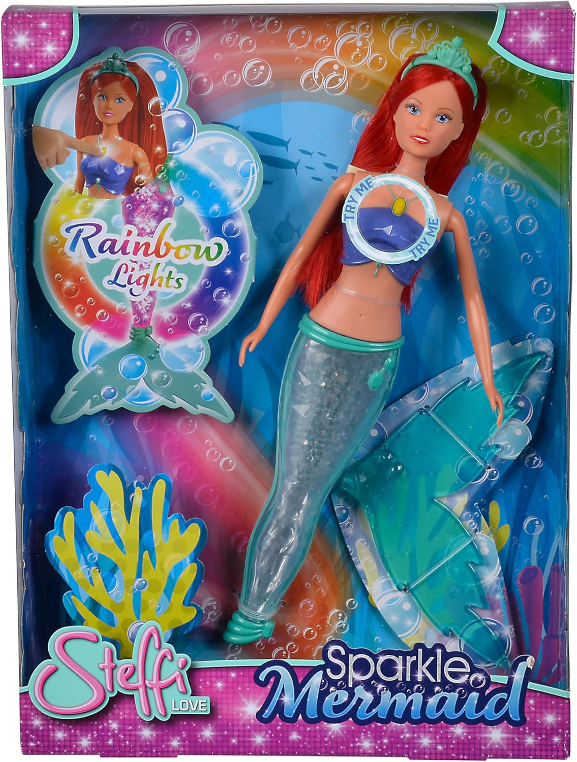 Simba 105733656 - Steffi Love Sparkling Havfruedukke (39 cm) - Glødende havfruefarveskiftende lysende regnbuevandtæt legetøj til børn fra 3 år og opefter