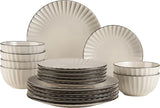 MÄSER 931967 Osita Retro Series 6-personers Wave-servicesæt, 18-delt rundt servisesæt, middagstallerkener, desserttallerkener og kornskåle, keramik, cremehvid