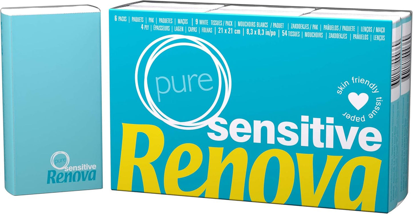 Renova Lommetørklæder Sensitive Pure - 6 pakker hvide servietter