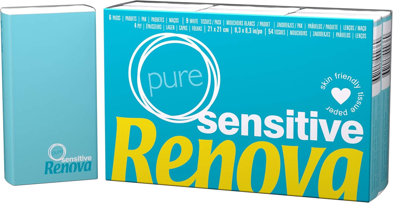 Renova Lommetørklæder Sensitive Pure - 6 pakker hvide servietter