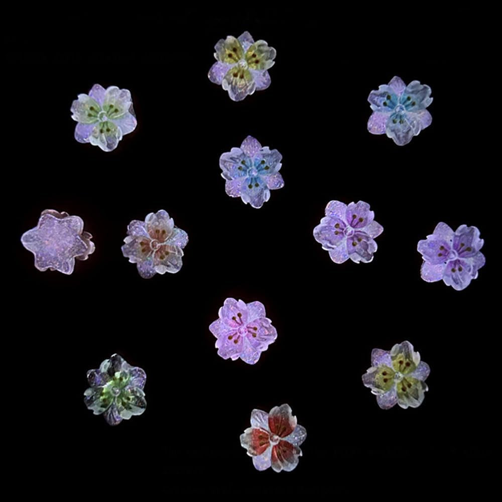 50 stk. 3D Blume Nagel Charms Nägel Tilbehør Nageldesign Glitzersteine ​​Nailart Strasssteine ​​Flower Nail Charms Luminous Flower Nail Art Charms Bunte Blumen Deko Nagel Steinchen Flowers Nail Rhinestones