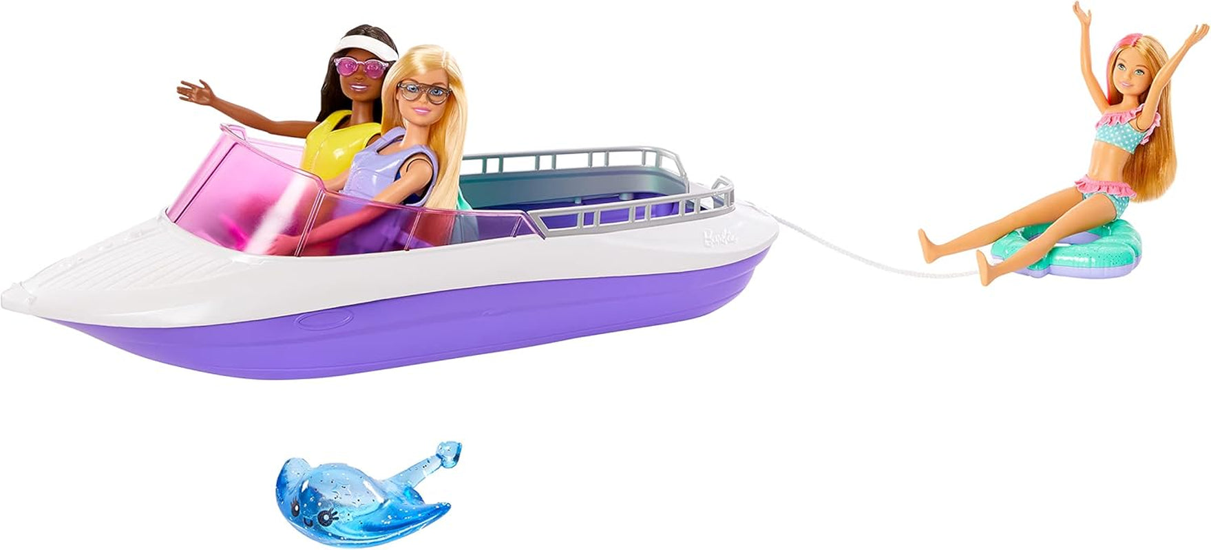 Barbie HHG60 - Havfruemotorbåd med 2 dukker (blond/brunette) og forskelligt tilbehør, legetøj til børn fra 3 år og opefter