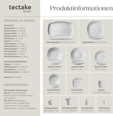 tectake® 12-personers spisestel, 100-delt porcelænsstel, inklusive 12 tallerkener, 12 desserttallerkener, 12 middagstallerkener, 12 kopper, 12 kornskåle, salatskål, mælkekande, sukkerskål