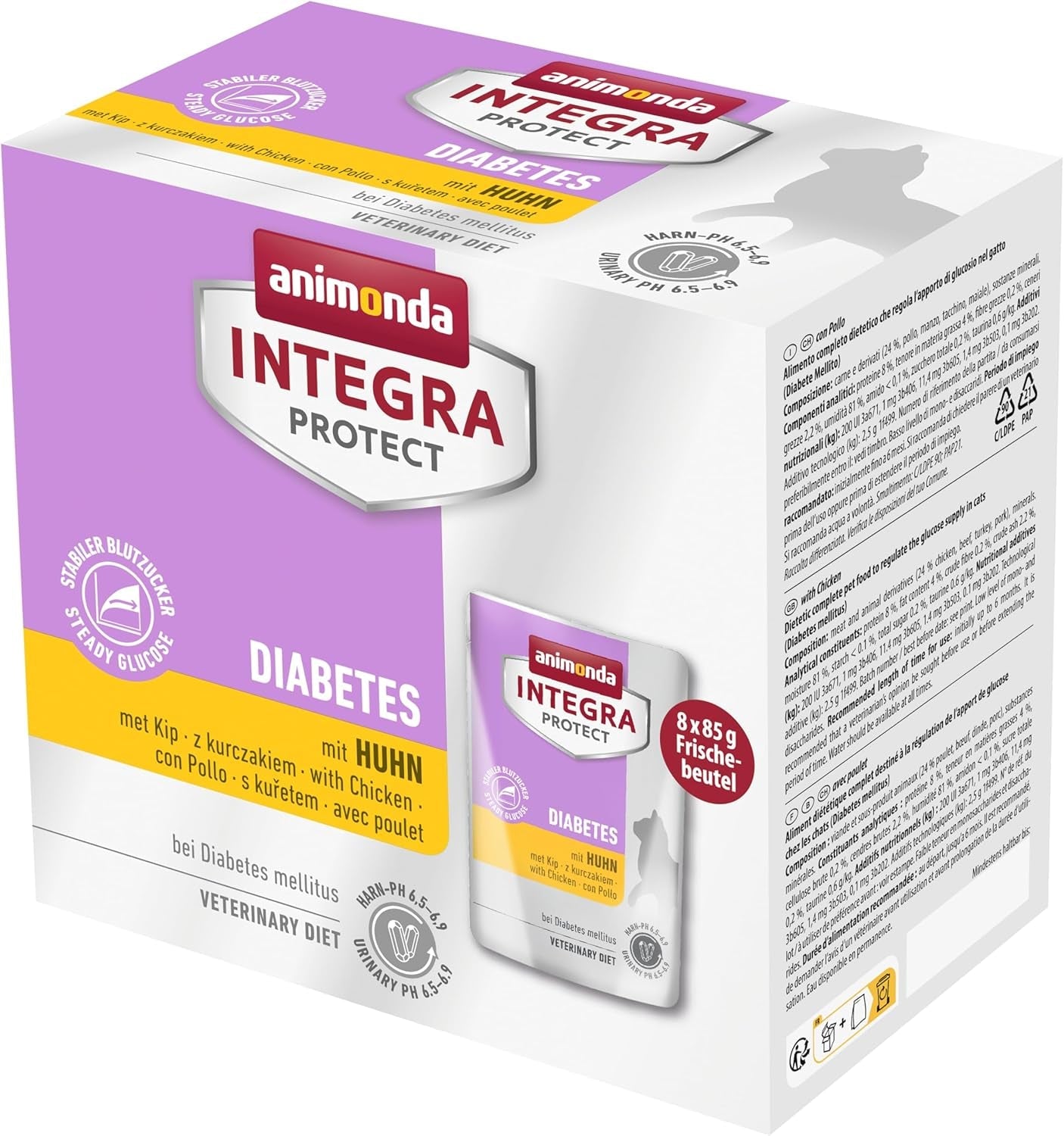 animonda INTEGRA PROTECT vådfoder til diabetiske katte med hvalpe (8 x 85g), anbefalet af veterinærer til diabetes, komplet diætfoder til voksne katte, udviklet sammen med dyrlæger.