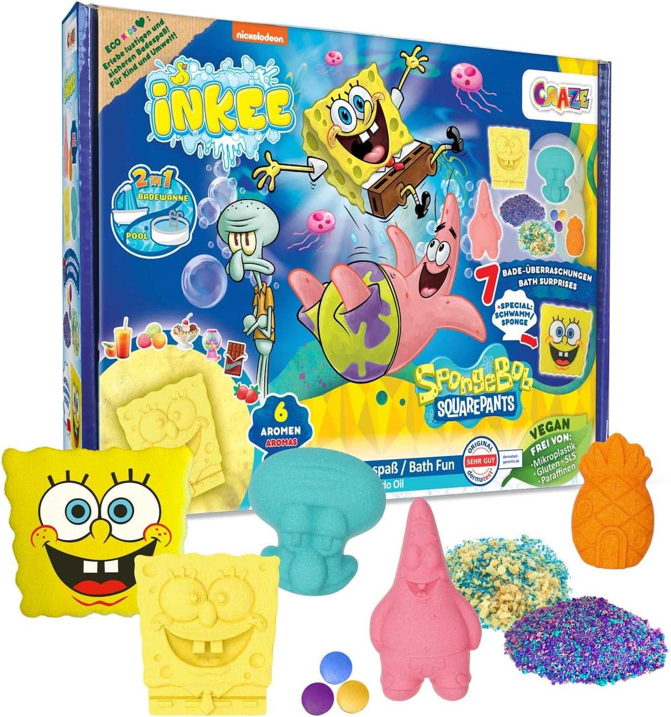INKEE SpongeBob Surprise Kids Bath Bomb SvampeBob Firkant Samleobjekt 80 Grams Naty Shop Sponge Bob Kids Badekarsæt