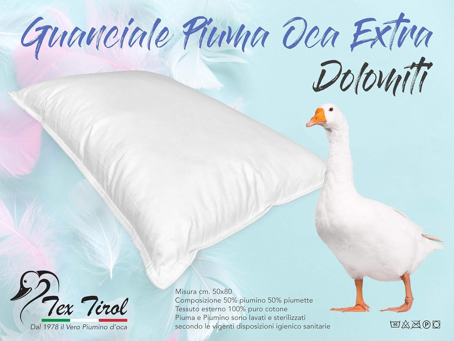 Dolomiti Tex Tirol pude, dun, gåsedun Naty Shop standard puder