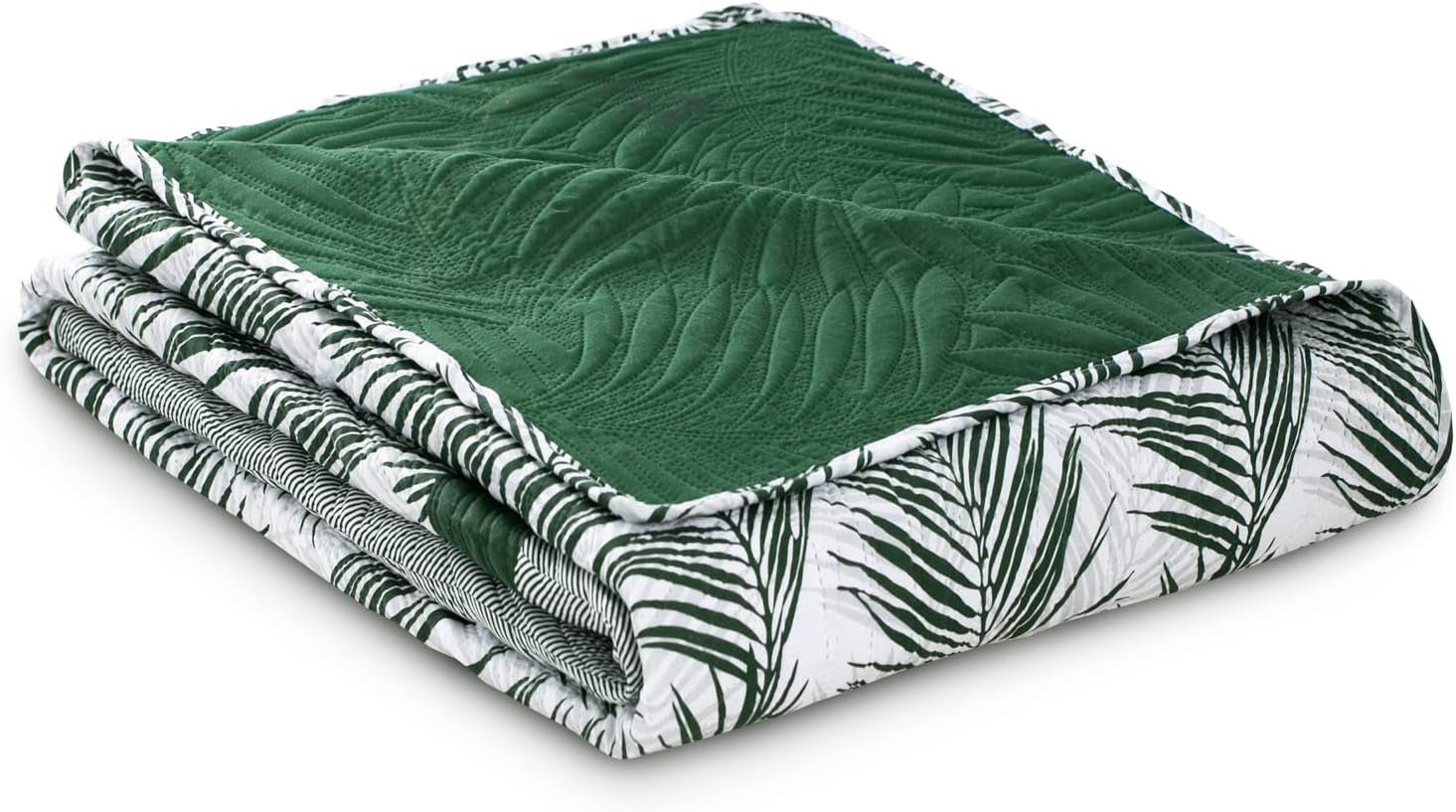 Ameliahome Sengetæppe Sengetæppe 170X210 Cm Dobbeltsidet Letpleje Sengetæppe Plantemønster Grøn Hvid Tropisk Bonaire Senge og Tæpper Besuche den AmeliaHome-Store