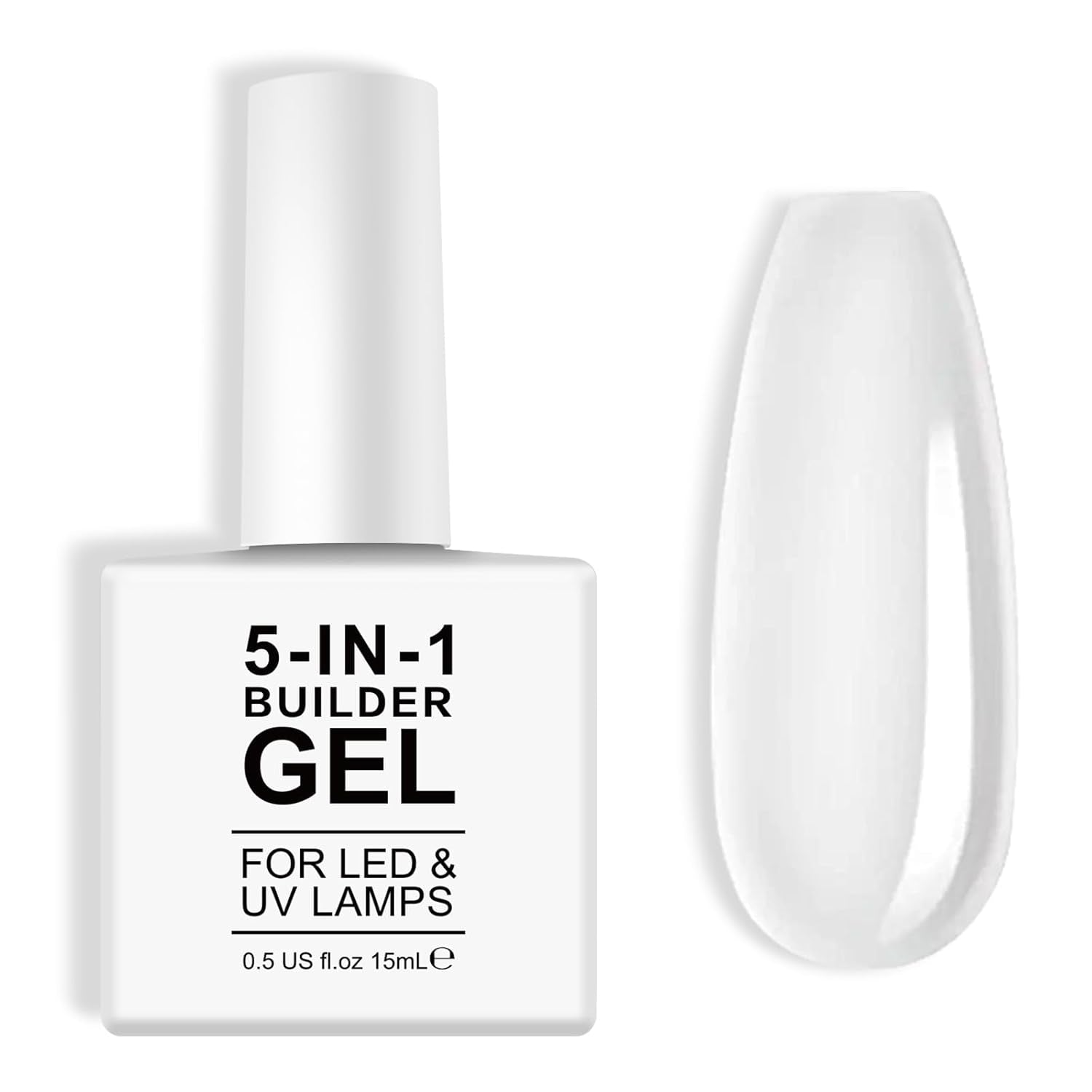 Builder 5 i 1 Builder Gel 15ml, Nail Builder Gel, Nail Builder Gel, UV/LED Nail Extension Neglelak, Extensions, Nail Art, Stickers, Gel Nail Builder Gel (hvid)