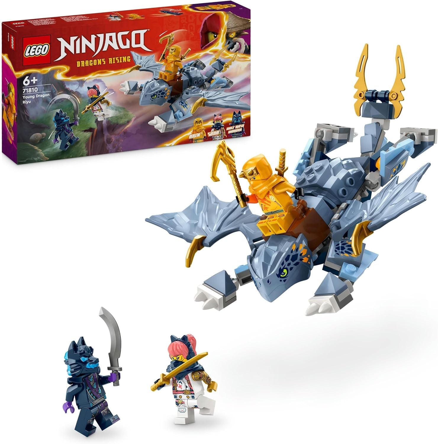 LEGO NINJAGO Riyu Babydragen, Dragelegetøj med 3 minifigurer, Ninjalegetøj til 6 år gamle drenge og piger, Action-pakket gave til børn 71810 Byggesæt Besuche den LEGO-Store Singur