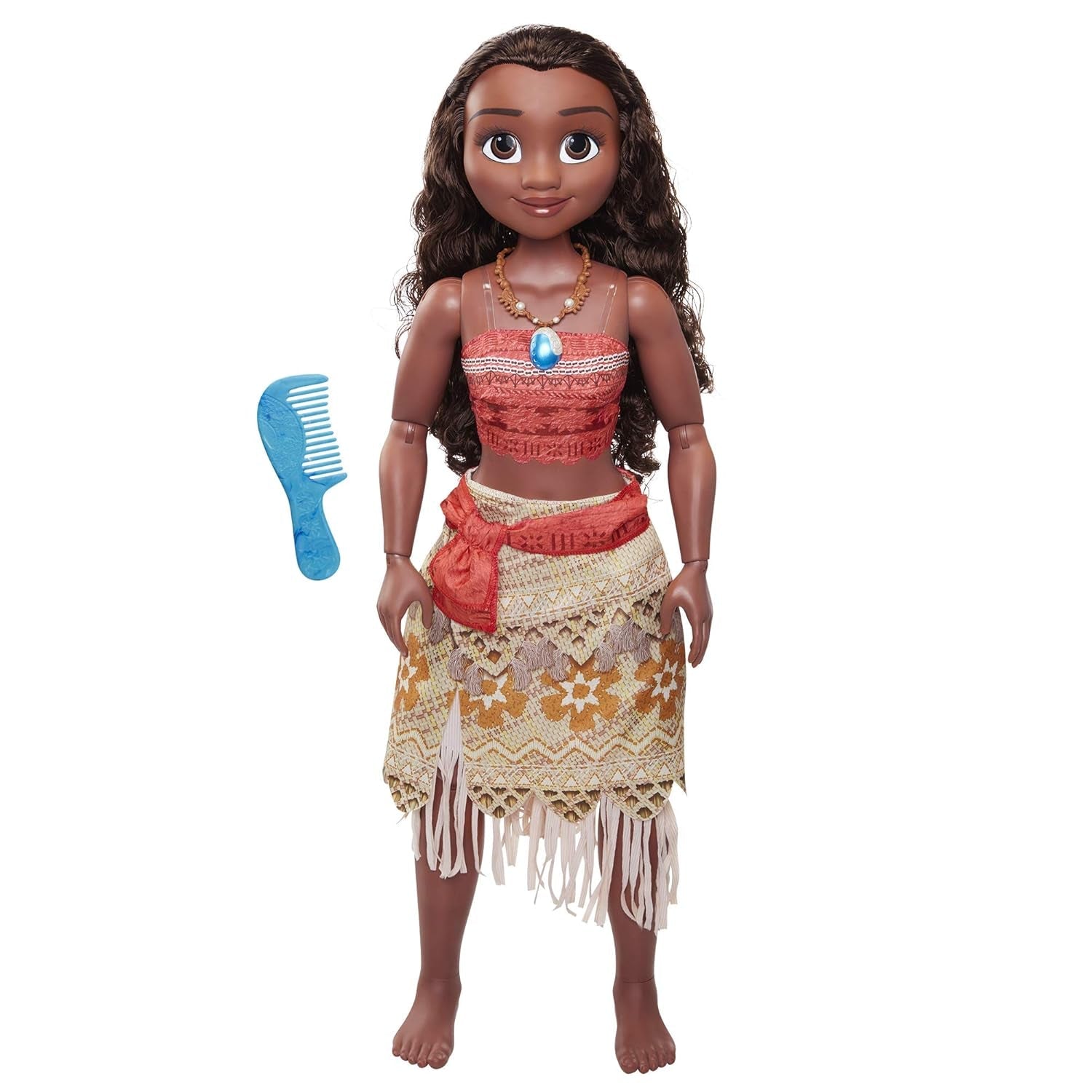 Disney Princess Moana 80 cm Play Doll af Jakks Pacific Movable Doll with Brush to Comb Her Wavy Curls Filminspireret kjole Aftagelig vedhængshalskæde Naty Shop Dolls Standardtitel