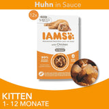 IAMS Delights Kitten Nassfutter - Multipack Katzenfutter mit Hunn i sauce, højkvalitets Futter for Junior Kätzchen af ​​1-12 Monate, 12 x 85 g