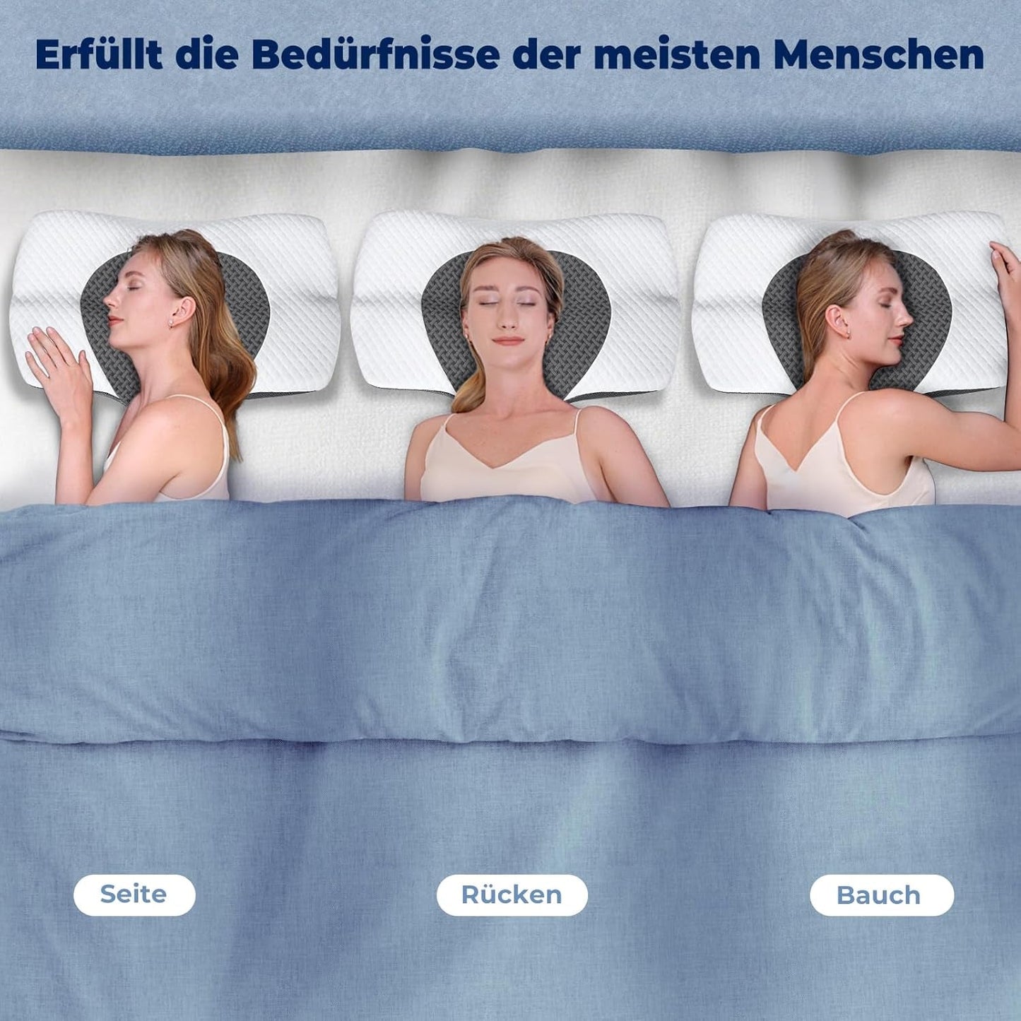 SAHEYER ortopædisk pude nakkestøtte pude hovedpude, ergonomisk nakkepude sidesovepude 60 X 40 X 13/11 cm memory foam pude til sidesove, ryg og mave Cervikale ortopædiske puder Naty Shop